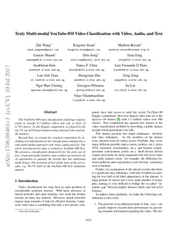 Truly Multi-modal YouTube-8M Video Classification with Video, Audio, and
  Text