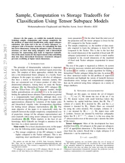 Sample, computation vs storage tradeoffs for classification using tensor
  subspace models