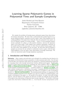 Learning Sparse Polymatrix Games in Polynomial Time and Sample
  Complexity