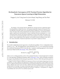 On Quadratic Convergence of DC Proximal Newton Algorithm for Nonconvex
  Sparse Learning in High Dimensions