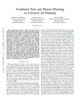 Combined Task and Motion Planning as Classical AI Planning