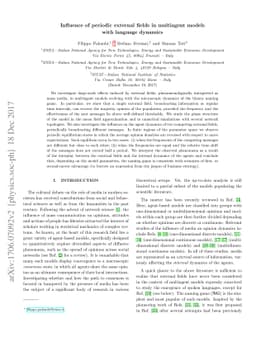 Influence of periodic external fields in multiagent models with language
  dynamics