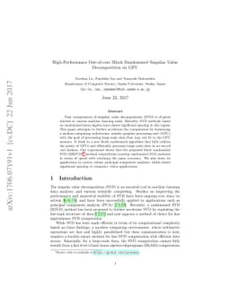 High-Performance Out-of-core Block Randomized Singular Value
  Decomposition on GPU