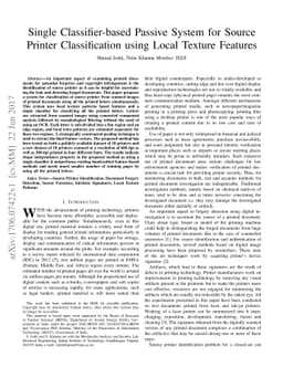 Single Classifier-based Passive System for Source Printer Classification
  using Local Texture Features