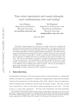 Time series experiments and causal estimands: exact randomization tests
  and trading