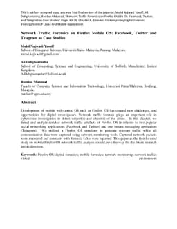 Network Traffic Forensics on Firefox Mobile OS: Facebook, Twitter and
  Telegram as Case Studies