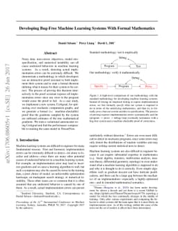 Developing Bug-Free Machine Learning Systems With Formal Mathematics
