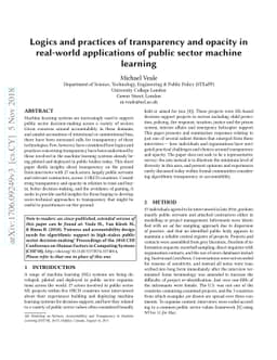 Logics and practices of transparency and opacity in real-world
  applications of public sector machine learning