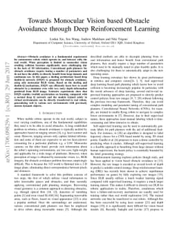 Towards Monocular Vision based Obstacle Avoidance through Deep
  Reinforcement Learning