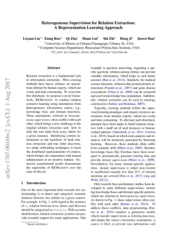 Heterogeneous Supervision for Relation Extraction: A Representation
  Learning Approach