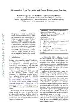 Grammatical Error Correction with Neural Reinforcement Learning