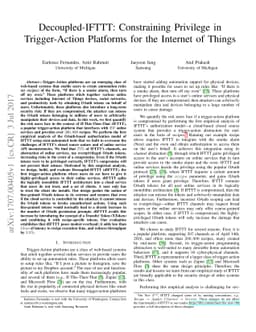 Decoupled-IFTTT: Constraining Privilege in Trigger-Action Platforms for
  the Internet of Things