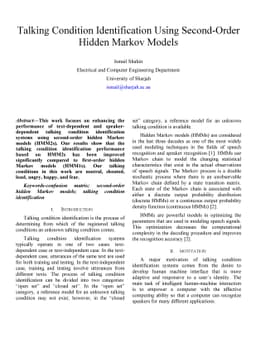 Talking Condition Identification Using Second-Order Hidden Markov Models