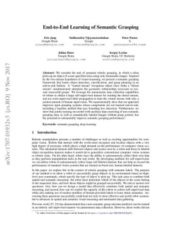 End-to-End Learning of Semantic Grasping
