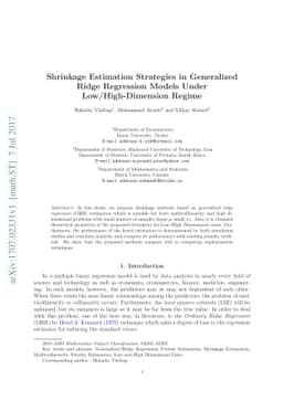 Shrinkage Estimation Strategies in Generalized Ridge Regression Models
  Under Low/High-Dimension Regime
