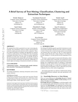 A Brief Survey of Text Mining: Classification, Clustering and Extraction
  Techniques