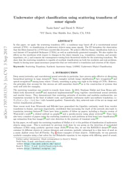 Underwater object classification using scattering transform of sonar
  signals