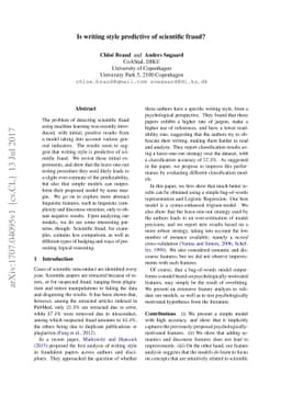 Is writing style predictive of scientific fraud?