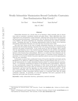 Weakly Submodular Maximization Beyond Cardinality Constraints: Does
  Randomization Help Greedy?