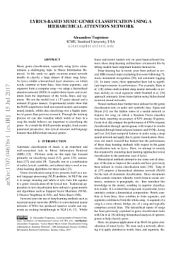 Lyrics-Based Music Genre Classification Using a Hierarchical Attention
  Network