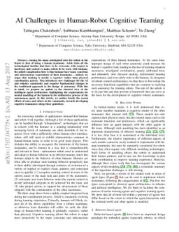 AI Challenges in Human-Robot Cognitive Teaming