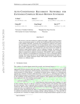Auto-Conditioned Recurrent Networks for Extended Complex Human Motion
  Synthesis
