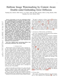 Halftone Image Watermarking by Content Aware Double-sided Embedding
  Error Diffusion