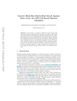 Generic Black-Box End-to-End Attack Against State of the Art API Call
  Based Malware Classifiers