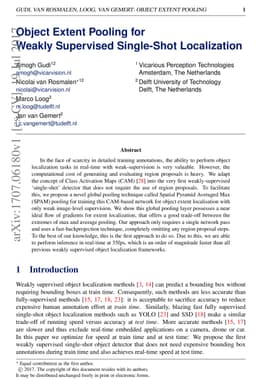 Object-Extent Pooling for Weakly Supervised Single-Shot Localization