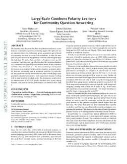 Large-Scale Goodness Polarity Lexicons for Community Question Answering