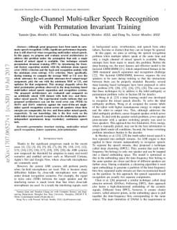 Single-Channel Multi-talker Speech Recognition with Permutation
  Invariant Training