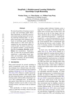 DeepPath: A Reinforcement Learning Method for Knowledge Graph Reasoning