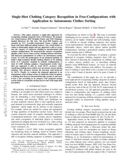 Single-Shot Clothing Category Recognition in Free-Configurations with
  Application to Autonomous Clothes Sorting