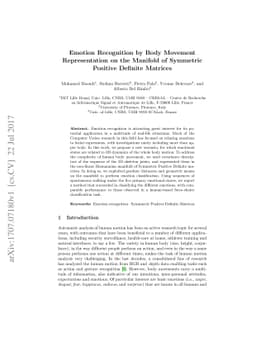 Emotion Recognition by Body Movement Representation on the Manifold of
  Symmetric Positive Definite Matrices