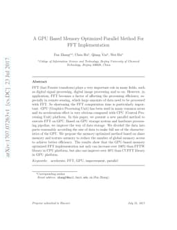 A GPU Based Memory Optimized Parallel Method For FFT Implementation