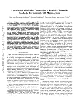 Learning for Multi-robot Cooperation in Partially Observable Stochastic
  Environments with Macro-actions