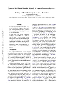 Character-level Intra Attention Network for Natural Language Inference