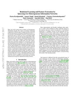Relational Learning and Feature Extraction by Querying over
  Heterogeneous Information Networks