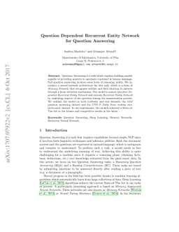 Question Dependent Recurrent Entity Network for Question Answering