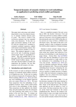 Temporal dynamics of semantic relations in word embeddings: an
  application to predicting armed conflict participants