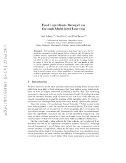 Food Ingredients Recognition through Multi-label Learning