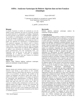 ASDA : Analyseur Syntaxique du Dialecte Alg{é}rien dans un but
  dánalyse s{é}mantique