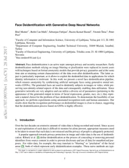 Face Deidentification with Generative Deep Neural Networks