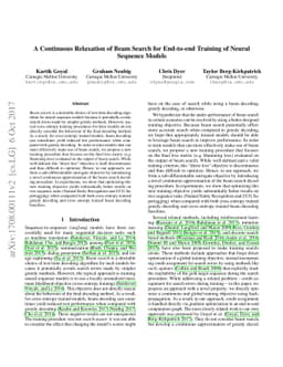A Continuous Relaxation of Beam Search for End-to-end Training of Neural
  Sequence Models