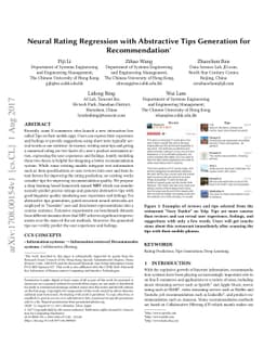 Neural Rating Regression with Abstractive Tips Generation for
  Recommendation