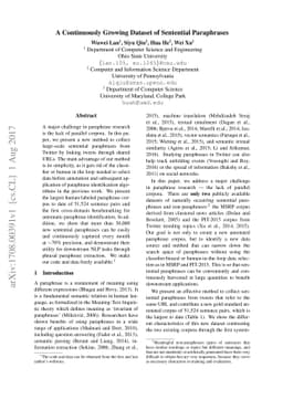 A Continuously Growing Dataset of Sentential Paraphrases