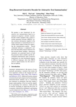 Deep Recurrent Generative Decoder for Abstractive Text Summarization