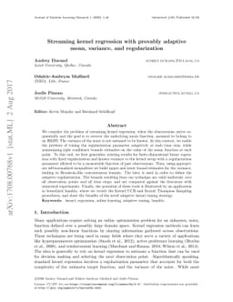 Streaming kernel regression with provably adaptive mean, variance, and
  regularization