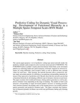 Predictive Coding for Dynamic Visual Processing: Development of
  Functional Hierarchy in a Multiple Spatio-Temporal Scales RNN Model