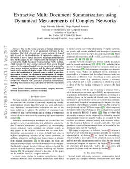 Extractive Multi Document Summarization using Dynamical Measurements of
  Complex Networks